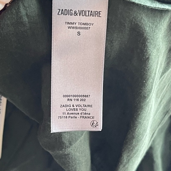 NWT Zadig & Voltaire Women’s Timmy Tomboy Blouse- Kaki Green - Picture 9 of 10